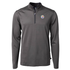 Pittsburgh Steelers Cutter & Buck Virtue Eco Pique Micro Stripe Recycled Quarter-Zip Pullover Top Black/Gray