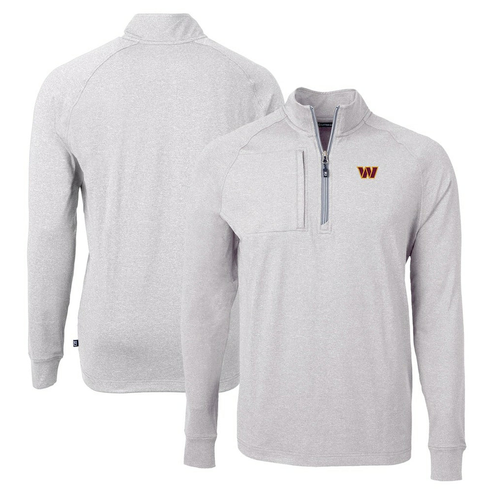 Washington Commanders Cutter & Buck Adapt Eco Knit Quarter-Zip Pullover Top Heather Gray