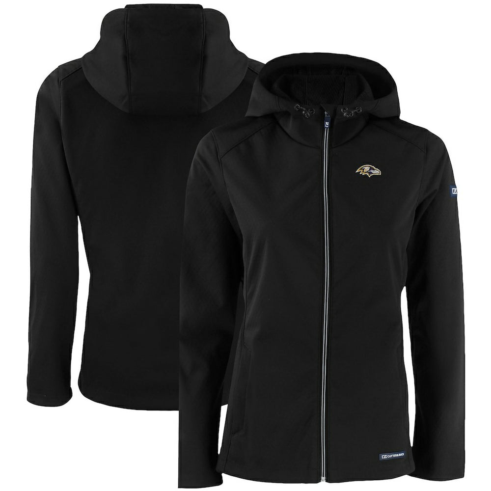 Baltimore Ravens Cutter & Buck Women's Evoke Eco Softshell Recycled Full-Zip Hooded Jacket Black