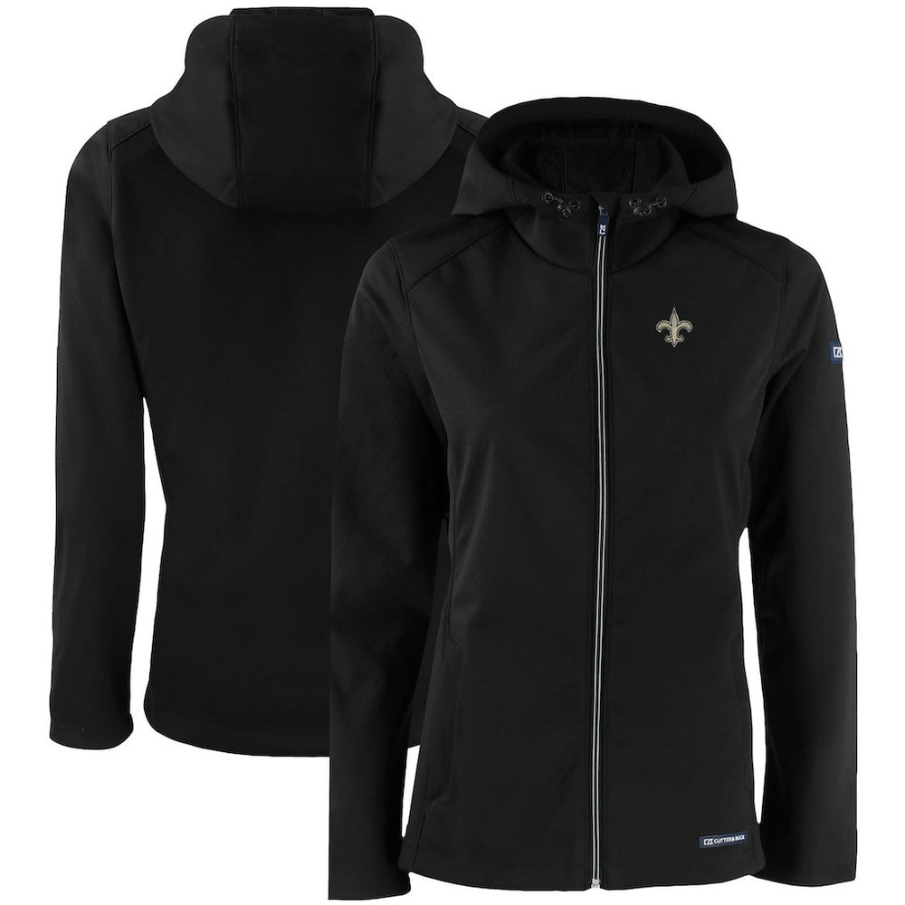 New Orleans Saints Cutter & Buck Women's Evoke Eco Softshell Recycled Full-Zip Hooded Jacket Black