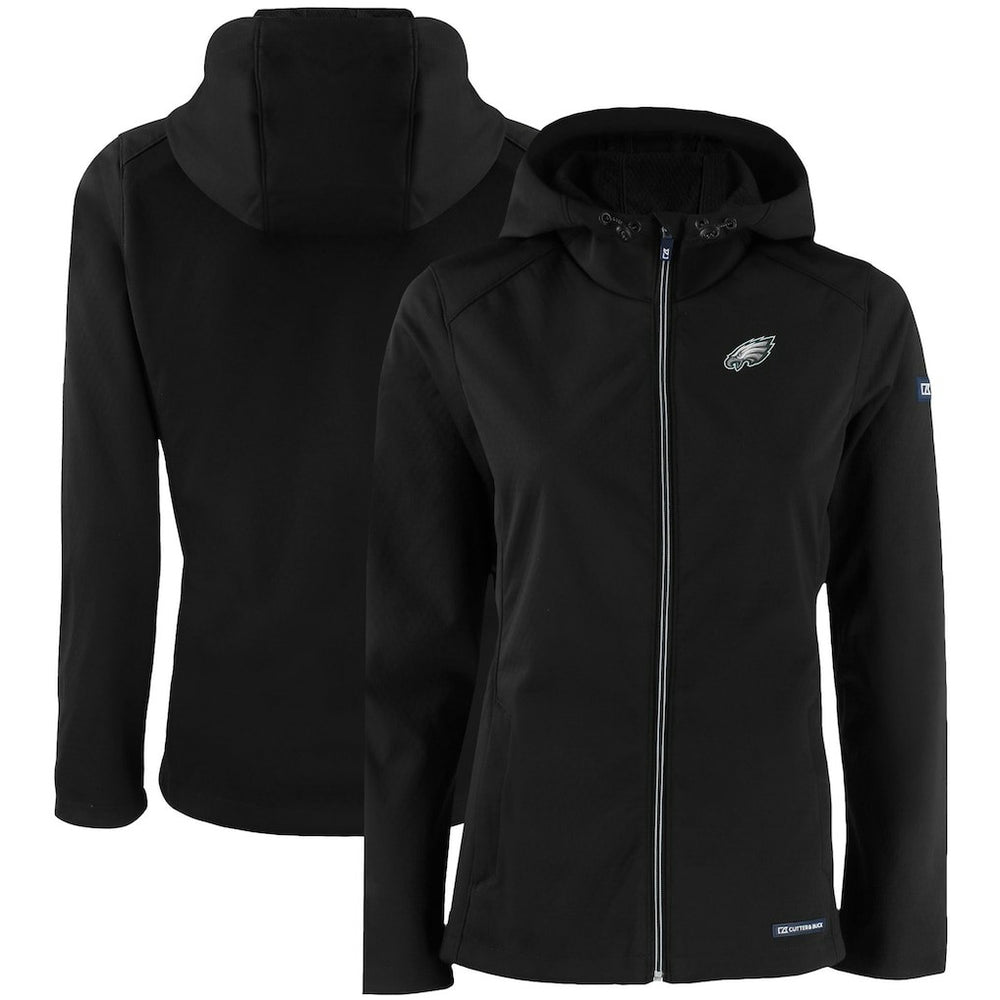 Philadelphia Eagles Cutter & Buck Women's Evoke Eco Softshell Recycled Full-Zip Hooded Jacket Black