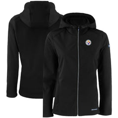 Pittsburgh Steelers Cutter & Buck Women's Evoke Eco Softshell Recycled Full-Zip Hooded Jacket Black