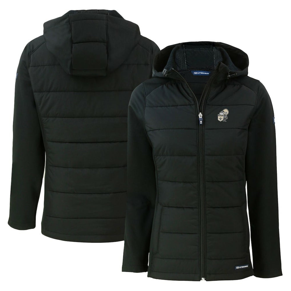 New Orleans Saints Cutter & Buck Women's Throwback Evoke Hybrid Eco Softshell Recycled Full-Zip Hoodie Jacket Black