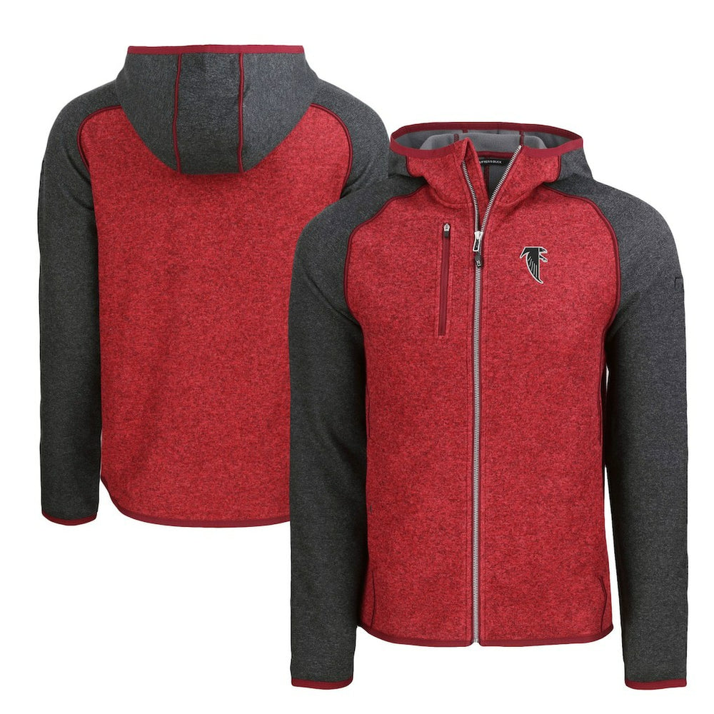 Atlanta Falcons Cutter & Buck Throwback Mainsail Sweater-Knit Full-Zip Hoodie Heather Red/Heather Charcoal