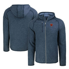 Chicago Bears Cutter & Buck Throwback Mainsail Sweater-Knit Full-Zip Hoodie Heather Navy