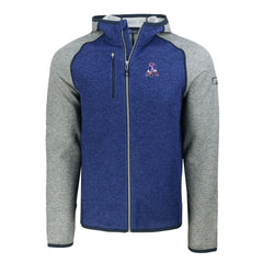 New England Patriots Cutter & Buck Throwback Mainsail Sweater-Knit Full-Zip Hoodie Royal/Heather Gray