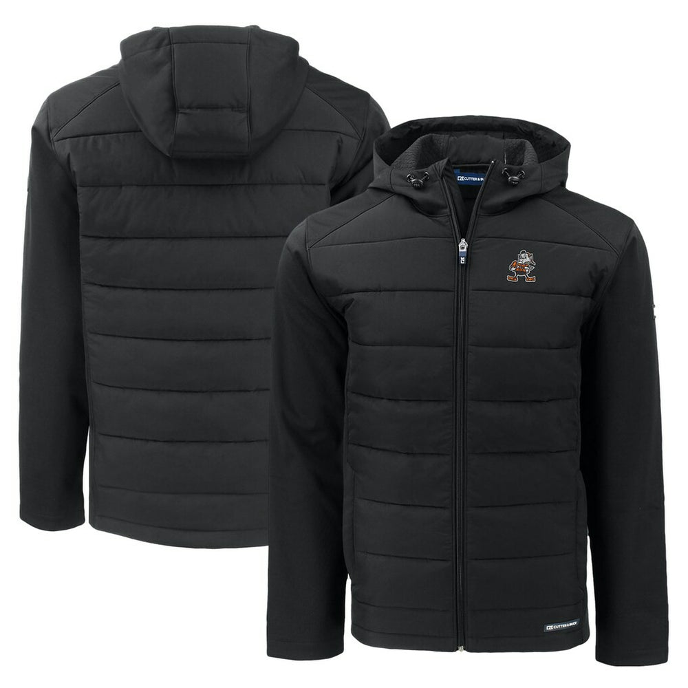 Cleveland Browns Cutter & Buck Throwback Evoke Hybrid Eco Softshell Recycled Full-Zip Hoodie Jacket Black