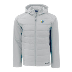 Los Angeles Chargers Cutter & Buck Throwback Evoke Hybrid Eco Softshell Recycled Full-Zip Hoodie Jacket Gray