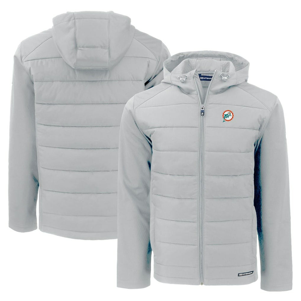 Miami Dolphins Cutter & Buck Throwback Evoke Hybrid Eco Softshell Recycled Full-Zip Hoodie Jacket Gray