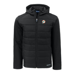 Miami Dolphins Cutter & Buck Throwback Evoke Hybrid Eco Softshell Recycled Full-Zip Hoodie Jacket Black
