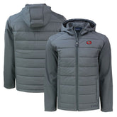 San Francisco 49ers Cutter & Buck Throwback Evoke Hybrid Eco Softshell Recycled Full-Zip Hoodie Jacket Gray