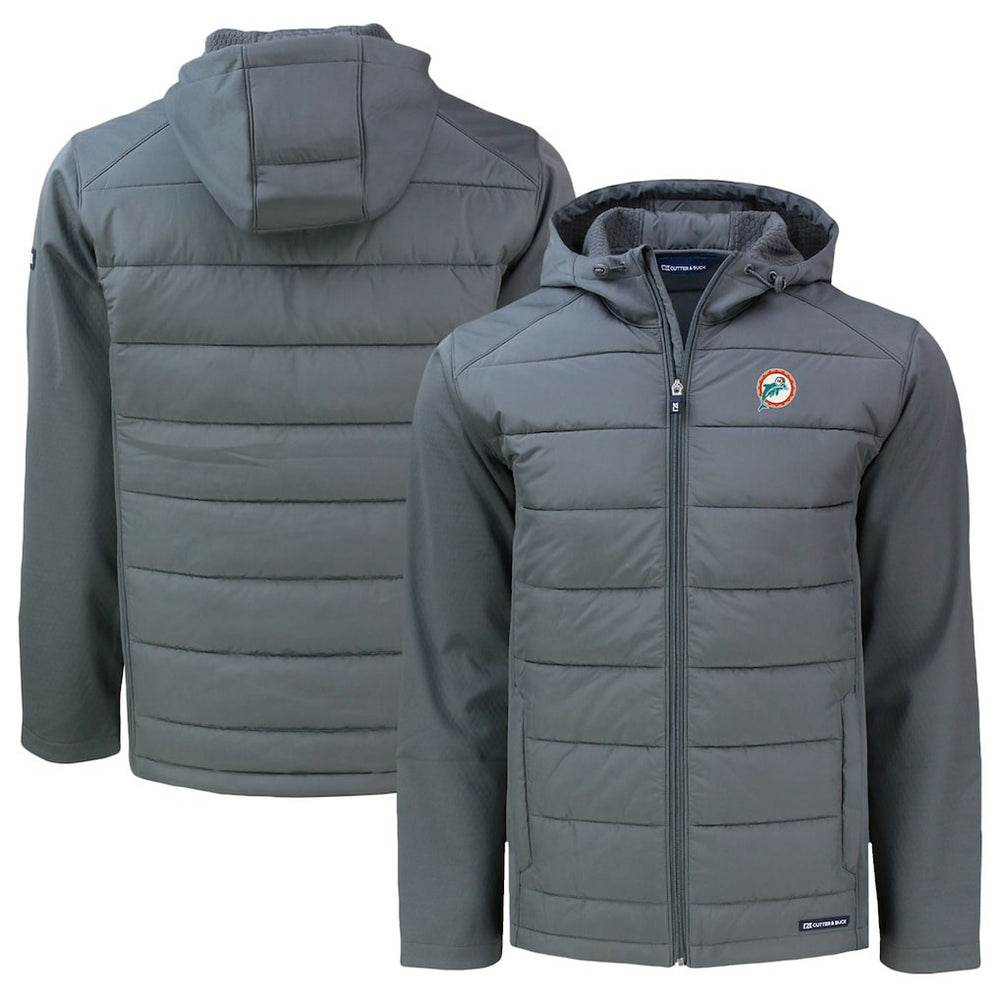 Miami Dolphins Cutter & Buck Throwback Big & Tall Evoke Hybrid Eco Softshell Recycled Full-Zip Hoodie Gray