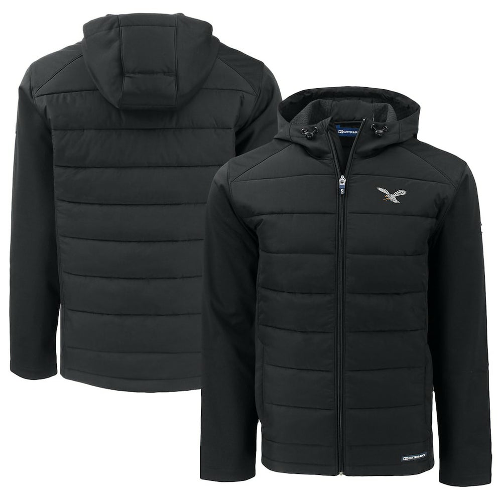 Philadelphia Eagles Cutter & Buck Throwback Big & Tall Evoke Hybrid Eco Softshell Recycled Full-Zip Hoodie Black