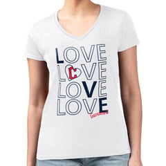 Cleveland Guardians G-III 4Her by Carl Banks Women's Super-Slim Fit Lightweight Love Graphic Team V-Neck T-Shirt - White - MLB Lifestyle
