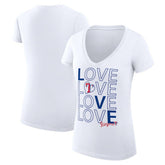 Texas Rangers G-III 4Her by Carl Banks Women's Super-Slim Fit Lightweight Love Graphic Team V-Neck T-Shirt - White - MLB Lifestyle