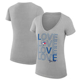 Toronto Blue Jays G-III 4Her by Carl Banks Women's Super-Slim Fit Lightweight Love Graphic Team V-Neck T-Shirt - Heather Gray - MLB Discount