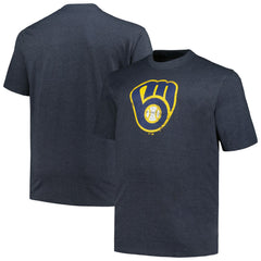 Milwaukee Brewers Profile Big & Tall Weathered Logo T-Shirt - Heather Navy - MLB on Sale