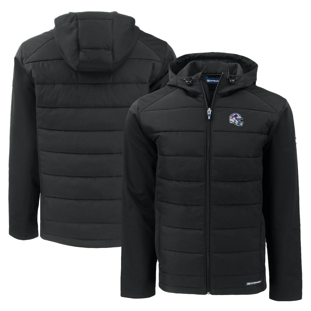 Buffalo Bills Cutter & Buck Helmet Evoke Hybrid Eco Softshell Recycled Full-Zip Hoodie Jacket Black
