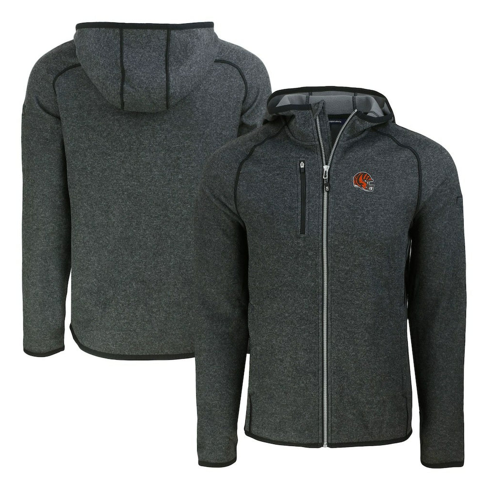 Cincinnati Bengals Cutter & Buck Helmet Mainsail Sweater-Knit Full-Zip Hoodie Heather Charcoal
