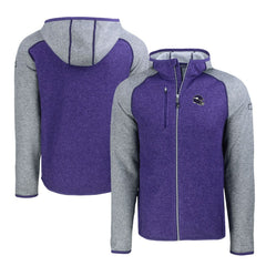 Minnesota Vikings Cutter & Buck Helmet Mainsail Sweater-Knit Full-Zip Hoodie Heather Purple/Heather Gray