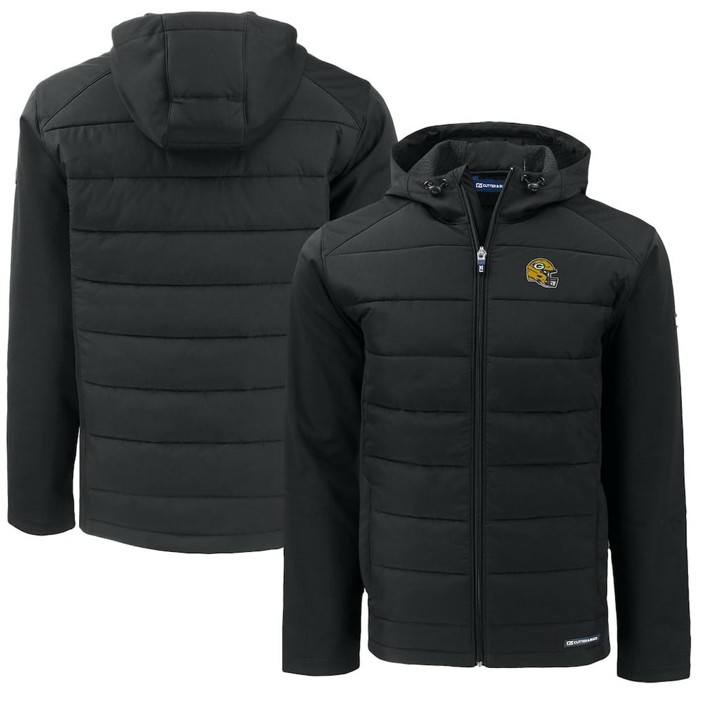 Green Bay Packers Cutter & Buck Helmet Big & Tall Evoke Hybrid Eco Softshell Recycled Full-Zip Jacket Black