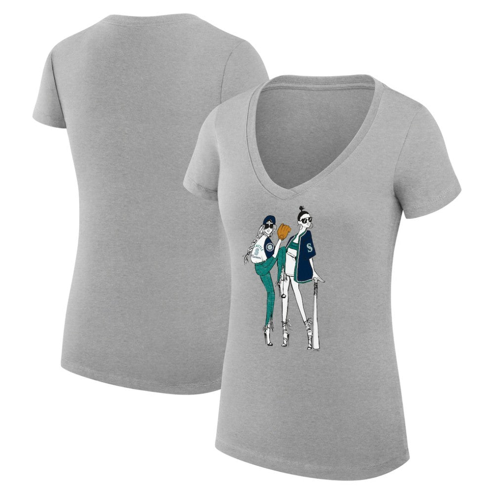 Seattle Mariners G-III 4Her by Carl Banks Women's Super-Slim Fit Lightweight Baseball V-Neck T-Shirt - Heather Gray - MLB on Sale