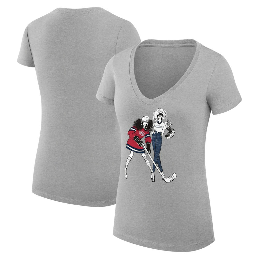 Montreal Canadiens G-III 4Her by Carl Banks Women's Super-Slim Fit Lightweight Hockey Girls V-Neck T-Shirt - Heather Gray - NHL 200632852