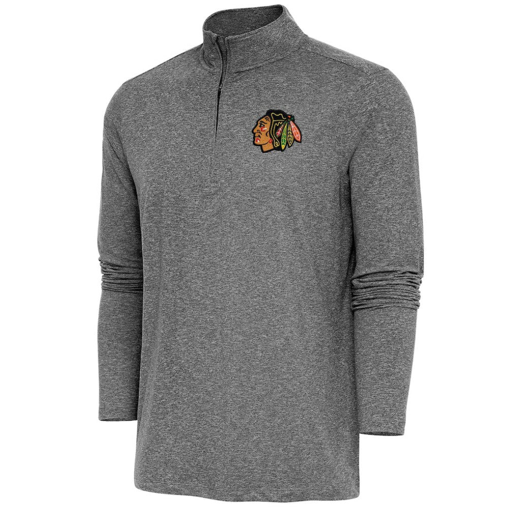 Chicago Blackhawks Antigua Hunk Quarter-Zip Pullover Top - Heather Black - NHL 200640585