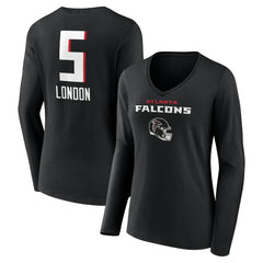 Drake London Atlanta Falcons Women's Team Wordmark Player Name & Number Long Sleeve V-Neck T-Shirt Black