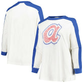 Atlanta Braves '47 Women's Plus Size Caribou Raglan Long Sleeve T-Shirt - White - 47 brand Online
