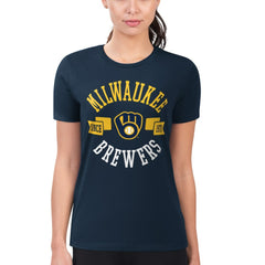 Milwaukee Brewers G-III 4Her by Carl Banks Women's Super-Slim Fit Lightweight City Graphic T-Shirt - Navy - MLB Lifestyle