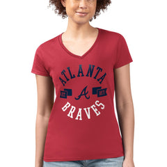 Atlanta Braves G-III 4Her by Carl Banks Women's Super-Slim Fit Lightweight City Graphic V-Neck T-Shirt - Red - MLB Sale