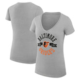 Baltimore Orioles G-III 4Her by Carl Banks Women's Super-Slim Fit Lightweight City Graphic V-Neck T-Shirt - Heather Gray - MLB on Sale