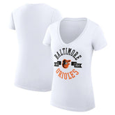 Baltimore Orioles G-III 4Her by Carl Banks Women's Super-Slim Fit Lightweight City Graphic V-Neck T-Shirt - White - MLB on Sale