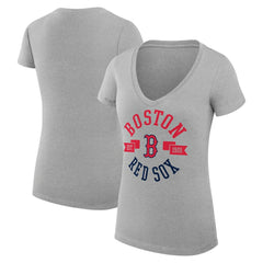 Boston Red Sox G-III 4Her by Carl Banks Women's Super-Slim Fit Lightweight City Graphic V-Neck T-Shirt - Heather Gray - MLB Lifestyle