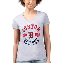 Boston Red Sox G-III 4Her by Carl Banks Women's Super-Slim Fit Lightweight City Graphic V-Neck T-Shirt - Heather Gray - MLB Lifestyle
