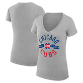 Chicago Cubs G-III 4Her by Carl Banks Women's Super-Slim Fit Lightweight City Graphic V-Neck T-Shirt - Heather Gray - MLB on Sale