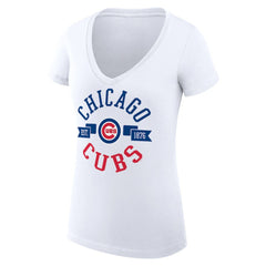 Chicago Cubs G-III 4Her by Carl Banks Women's Super-Slim Fit Lightweight City Graphic V-Neck T-Shirt - White - MLB Online