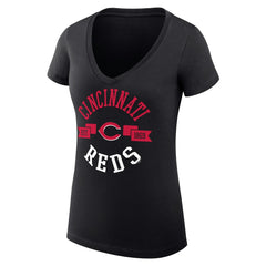 Cincinnati Reds G-III 4Her by Carl Banks Women's Super-Slim Fit Lightweight City Graphic V-Neck T-Shirt - Black - MLB Lifestyle