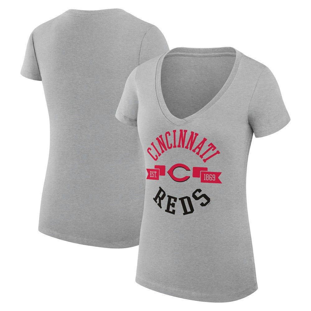 Cincinnati Reds G-III 4Her by Carl Banks Women's Super-Slim Fit Lightweight City Graphic V-Neck T-Shirt - Heather Gray - MLB Discount