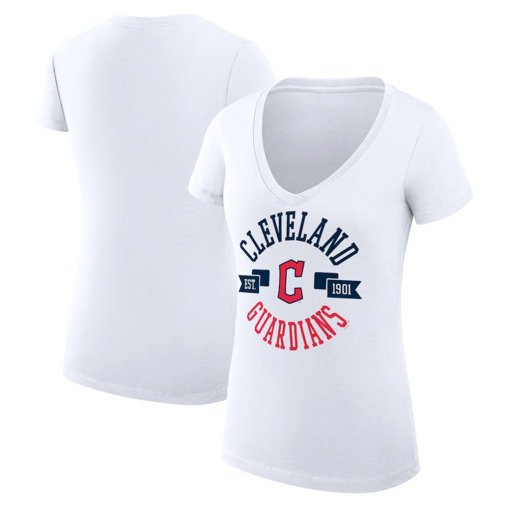 Cleveland Guardians G-III 4Her by Carl Banks Women's Super-Slim Fit Lightweight City Graphic V-Neck T-Shirt - White - MLB Lifestyle