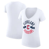 Cleveland Guardians G-III 4Her by Carl Banks Women's Super-Slim Fit Lightweight City Graphic V-Neck T-Shirt - White - MLB Lifestyle