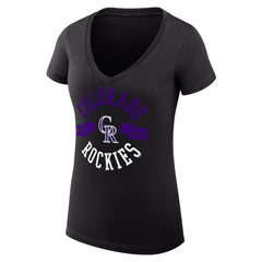 Colorado Rockies G-III 4Her by Carl Banks Women's Super-Slim Fit Lightweight City Graphic V-Neck T-Shirt - Black - MLB Discount