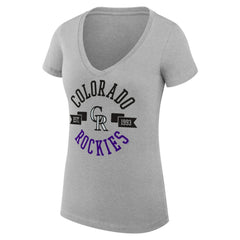 Colorado Rockies G-III 4Her by Carl Banks Women's Super-Slim Fit Lightweight City Graphic V-Neck T-Shirt - Heather Gray - MLB on Sale