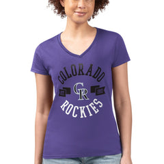 Colorado Rockies G-III 4Her by Carl Banks Women's Super-Slim Fit Lightweight City Graphic V-Neck T-Shirt - Purple - MLB Sale