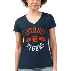 Detroit Tigers G-III 4Her by Carl Banks Women's Super-Slim Fit Lightweight City Graphic V-Neck T-Shirt - Navy - MLB Lifestyle