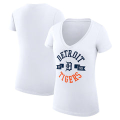 Detroit Tigers G-III 4Her by Carl Banks Women's Super-Slim Fit Lightweight City Graphic V-Neck T-Shirt - White - MLB Sale