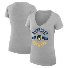 Milwaukee Brewers G-III 4Her by Carl Banks Women's Super-Slim Fit Lightweight City Graphic V-Neck T-Shirt - Heather Gray - MLB Online