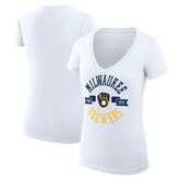 Milwaukee Brewers G-III 4Her by Carl Banks Women's Super-Slim Fit Lightweight City Graphic V-Neck T-Shirt - White - MLB Discount
