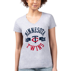 Minnesota Twins G-III 4Her by Carl Banks Women's Super-Slim Fit Lightweight City Graphic V-Neck T-Shirt - Heather Gray - MLB Lifestyle